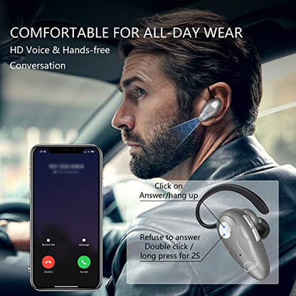 Kendir Bluetooth Headset, V5.0 Ultralight Wireless Headphone Cell Phone Earpiece with Mic Headsetcase, Volume Control, Handsfree Earbud for iPhone, Android,Samsung Smartphone - color: Silver