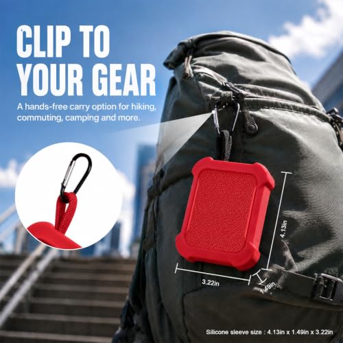 COMECASE Silicone Case for JBL Go 5 with Metal Carabiner, Red, Case Only | Thickened Edges, Inner Cushioning Ribs, Easy Button Access, Uncovered Grille and Edge Light, for Travel and Outdoor Use - color: Red