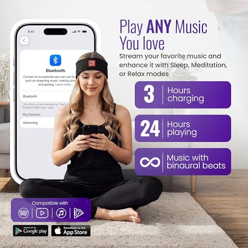 Wireless Binaural Beats Sleep Music Headband Earphones, Black | Earbuds Sleeping Eye Mask Thin HD Stereo Speakers Also for Workout, Running, Travel, Yoga, Ideal Gifts for Men Women Mom Dad - color: BLACK