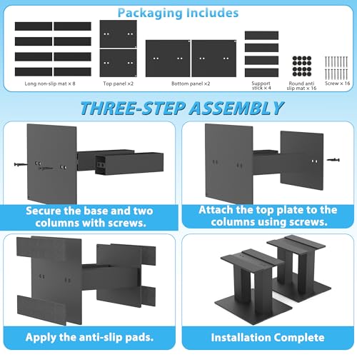 Desktop Speaker Stands 1 Pair for Small/Medium Bookshelf Speakers | Steel Studio Monitor Stands,Medium - size: 7.9"L x 6.5"W x 6"H
