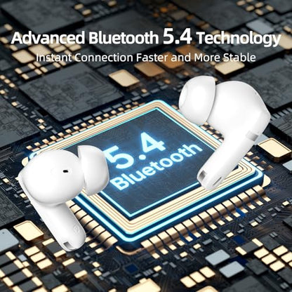 Wireless Earbuds, 100H Bluetooth 5.4 Headphones, ENC+ ANC Noise Cancelling Touch Control True Wireless Bluetooth Ear Buds,Stereo Deep Bass Bluetooth Headset for Sports/Workout/Gym(White) - color: White
