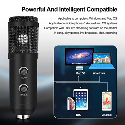 E20 Condenser Computer Microphone with Light Studio Kit with Arm Stand for Gaming Video Record