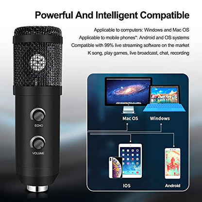 E20 Condenser Computer Microphone with Light Studio Kit with Arm Stand for Gaming Video Record