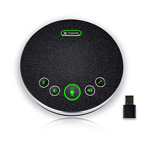 TONGVEO Bluetooth Speakerphone Conference Microphones, Wireless Conference Speaker 360°Voice Pick up with 4 AI Noise Cancellation Mics USB/Dongle/Bluetooth Connection 8 Hour Call Time for 8-12 People - color: Gray
