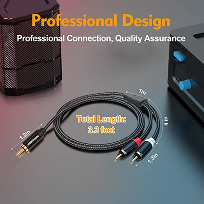 HOSONGIN RCA Y Splitter Cable, 3.3Ft, 2Pack, 1 Male to 2 Male Audio Cable, Gold-Plated, Noise-Free Durable Braided Design RCA Adapter for Subwoofers, Amplifiers, TVs, Home Theater, Hi-Fi Systems - size: 3.3FT-2Pack, style: 1 Male to 2 Male