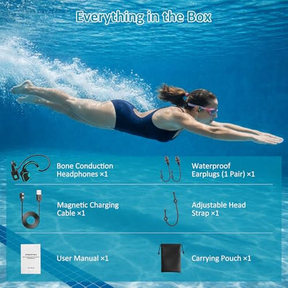 Swimming Bone Conduction Headphones, IP68 Waterproof Open-Ear Bluetooth 5.3 Headphones with 32GB MP3 Player, Wireless Headphones for Pool, Surfing and Sports, Blue - color: Blue