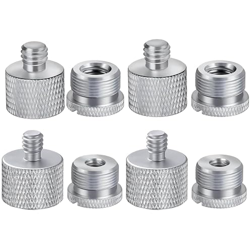Mic Stand Adapter Set 8 pieces Metal Microphone Stand Screw Thread Adapter 5/8 Female to 3/8 Male 3/8 Female to 5/8 Male 5/8 Female to 1/4 Male 1/4 Female to 5/8 Male Tripod Adapter ADP01A Slvr - color: Silver