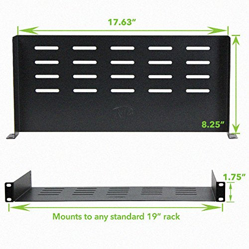 NavePoint Universal Rack Tray Vented Shelves 1U Black 8 Inches (210mm deep) No Lip - size: 8" Deep