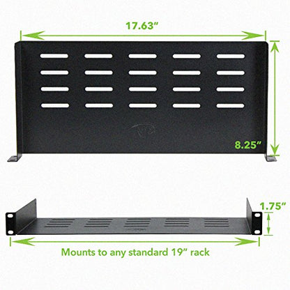 NavePoint Universal Rack Tray Vented Shelves 1U Black 8 Inches (210mm deep) No Lip - size: 8" Deep