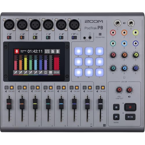 Zoom PodTrak P8 Podcast Recorder Battery Powered Bundle | For Podcasting & Interviews | 6 Microphone Inputs | 6 Headphone Outputs | 9 Sound Pads | Onboard Editing