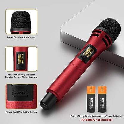 TONOR Wireless Microphones, Dual UHF Karaoke Microphone System, Microfonos Inalambricos with Rechargeable Receiver, Cordless Dynamic Mics Set for Singing, Wedding, Party, 200ft TW320, 2 Mics Black&Red - style: Dual Mic Black Red