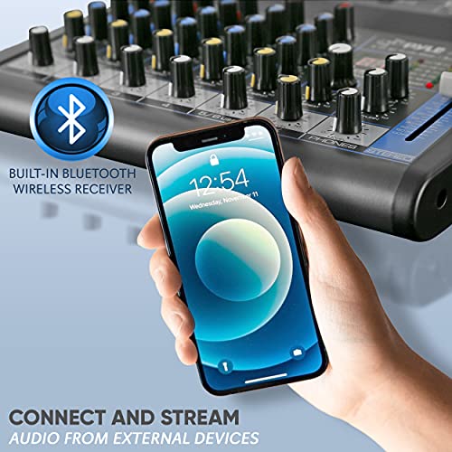 Pyle Professional 6 Channel Audio Mixer with Bluetooth - DJ Sound Board - USB Computer Input - Built-in MP3 Player - 48V Phantom Power - 3 Band EQ - 16-Bit DSP FX - Band, Studio Ready - PMXU63BT - size: 6