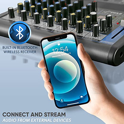 Pyle Professional 6 Channel Audio Mixer with Bluetooth - DJ Sound Board - USB Computer Input - Built-in MP3 Player - 48V Phantom Power - 3 Band EQ - 16-Bit DSP FX - Band, Studio Ready - PMXU63BT - size: 6