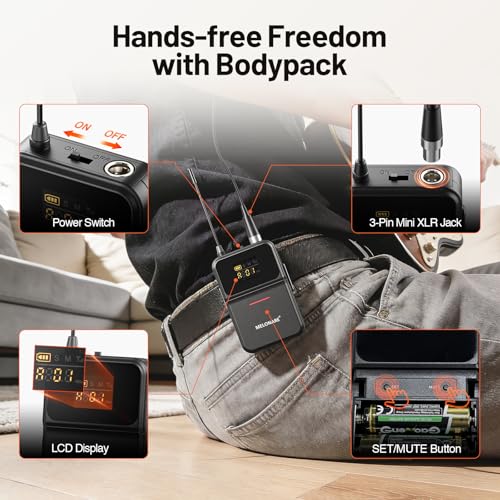 MELONARE 4-Channel UHF Compact Wireless Microphone System MWM-41-2H2B | 2 Handheld Mics, 2 Bodypacks, Headset/Lapel Mics, 4 x 10 Frequencies, 200 ft Range, Karaoke, Church - size: 2 Handheld 2 Bodypack Mics