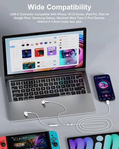 iPhone 17e 17 16 USB C Wired Headphones with Mic, Noise Cancelling Earbuds | USBC for iPhone 16e Pro Max 15 Plus, Samsung Galaxy Bud Ultra Apple Wired Ear Buds in-Ear Type C Plug Earphones Mic