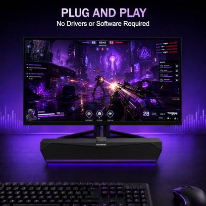 Computer Speakers for Desktop,USB Single-Cable, Computer Soundbar for PC | Compatible with Laptops | Towers | Devices |Stereo Sound and RGB Light, Plug-n-Play, Black Matte Finish, Mechanical Knobs