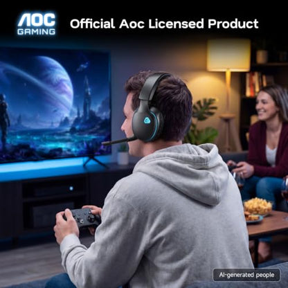 AOC 2.4GHz Wireless Gaming Headset for PS5, PS4, Switch, 45Hr, Space Gray | Bluetooth 6.0 Gaming Headphones with Noise Canceling Mic, 7.1 Virtual Surround, Great for Fortnite & Call of Duty/FPS Gamers - color: Space Gray