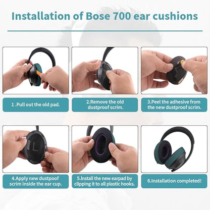 Upgraded Replacement Ear Pads for Bose 700 Noise Cancelling (NC700) - Cooling Gel Replacement Ear Pads, Ice Silk Fabric Memory Foam, Added Thickness, Extra Durable Ear Cushions–Black/Blue - color: Black/Blue