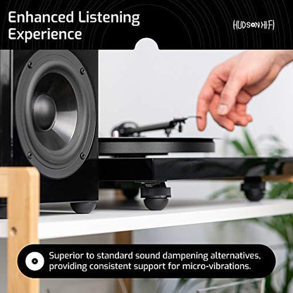 Hudson Hi-Fi Speaker Isolation Feet (4-Pack, 2") – Adhesive Silicone Anti-Vibration Pads for Speakers, Turntables, Subwoofers & Amplifiers, Supports 30-50 lbs Per Pad