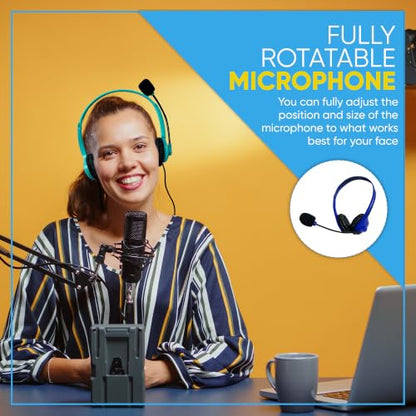 5 Pack Bulk Wired On-Ear Leather Headsets with Boom Microphone and 3.5mm Connector, Black