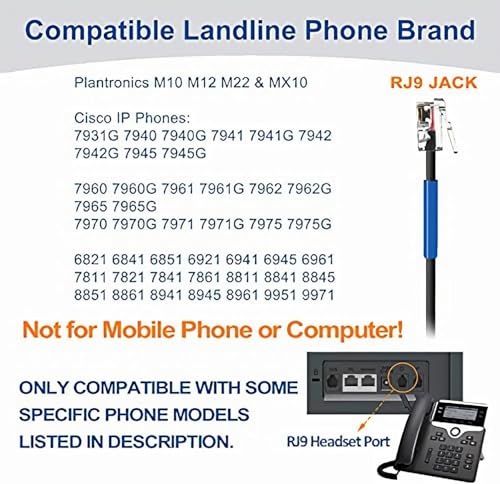 Wantek Phone Headset with Microphone Noise Cancelling & Mute Switch | RJ9 Telephone Headsets Compatible with Office Landline Phones CISC 6851 6945 7841 7861 7942 7945 7961 7962 7965 8811 - color: black/silvery