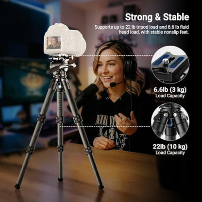 NEEWER Carbon Fiber Desktop Mini Tripod for Camera, Tabletop Portable Travel Tripod with Video Fluid Head, QR Plate for TikTok DSLR Action Camera Video Recording Streaming, Max Load 6.6lb/3kg, TP10