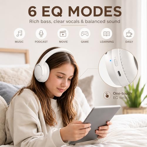 MIDOLA Bluetooth Headphones Wireless 68H with Mic,Decent Sound-Acceptable | Adjustable Headband Foldable Over-Ear Lightweight Headsets for Toddler Girls Boys Tablet/iPad,HD Stereo,Built-in Mic,White - color: White