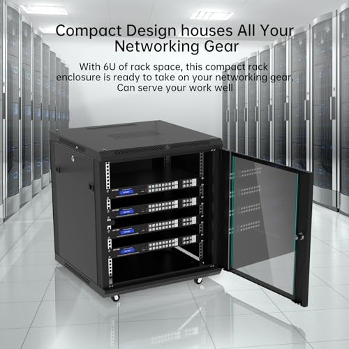 MT-VIKI 12U Server Cabinet Network Rack Vented Enclosure w/Moving Wheel, 0.8mm Thick Steel, 23.6‘’ Deep (600mm), for 19'' IT Equipment, Included 1pcs 12'' Depth Rack Shelf - size: 12U
