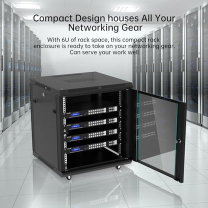 MT-VIKI 12U Server Cabinet Network Rack Vented Enclosure w/Moving Wheel, 0.8mm Thick Steel, 23.6‘’ Deep (600mm), for 19'' IT Equipment, Included 1pcs 12'' Depth Rack Shelf - size: 12U