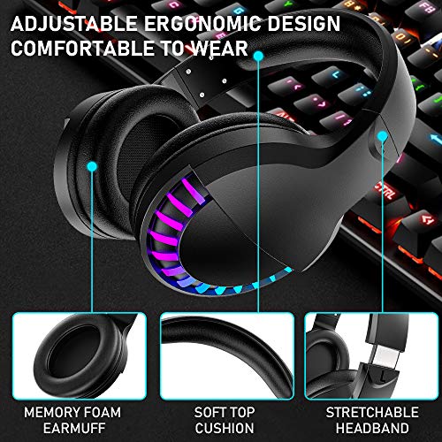 Wireless RGB Bluetooth Gaming Headphone with Noise Cancellation-Black - color: Black, size: Wired+BT