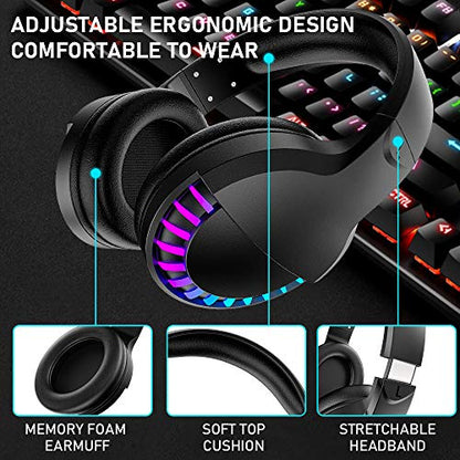 Wireless RGB Bluetooth Gaming Headphone with Noise Cancellation-Black - color: Black, size: Wired+BT