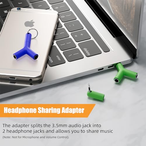 Headphone Audio Y-Splitter, 3.5mm Male to Dual 3.5mm Female Adapter for 2 Headphones/Earphones, Compatible with iPhone, iPad, MP3 (1pack-Black)