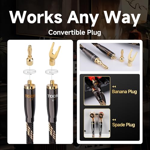 TODN 9.8ft 99.9999% OCC Speaker Cable with Banana Plugs and Spade Plugs | Aluminum Foil Shielding, 24K Gold-Plated Plugs, Pure Copper Shells, Nylon Braided, for Speakers Home Theater Amplifier Stereo - color: Speaker Cable Max, size: 3m