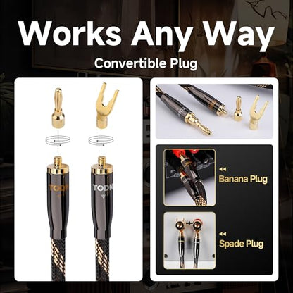 TODN 4.9ft 99.9999% OCC Speaker Cable with Banana Plugs and Spade Plugs | Aluminum Foil Shielding, 24K Gold-Plated Plugs, Pure Copper Shells, Nylon Braided, for Speakers Home Theater Amplifier Stereo - color: Speaker Cable Max, size: 1.5m