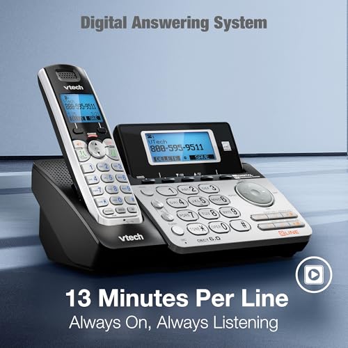 VTech 4-Handset 2-Line Cordless Phone for Small Business or Home with Answering System and Mailbox on Each Line, Caller ID/Call Waiting, Conference Call | DS6151 with 4 Handsets Bundle (Black/Silver) - size: 4 Handsets