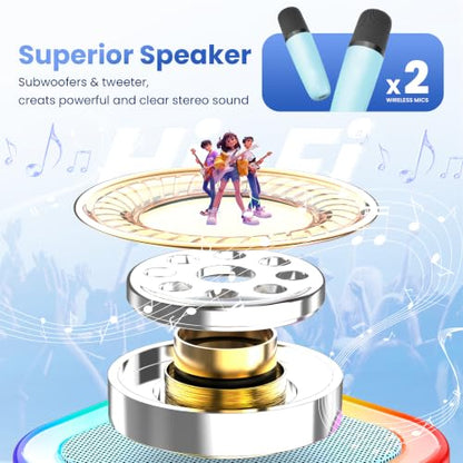 Mini Karaoke Machine, Portable Bluetooth Speaker & 2 Wireless Microphones | Karaoke Player Karaoke Microphone For Family Home Party Outdoor With HI-FI Sound | 5 Magic Sound | PA System | USB | TF | AUX - color: Blue