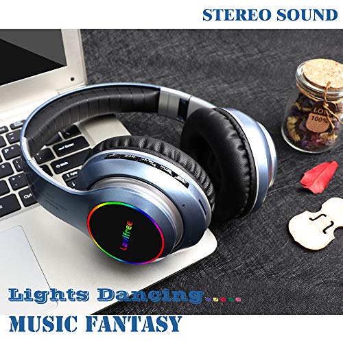 Bluetooth Wireless Headphones, Over Ear LED Light Up Headset with Mic,Hi-Fi Stereo Foldable Wireless/Wired,Micro SD/TF, FM for Adult Teen Kid for Phone/Samsung/Pad/PC/Kindle/Laptop/TV(Blue) - color: Blue