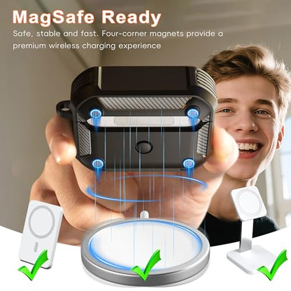 for AirPods Pro 2 Case with Lock Magnetic Lid, Black | Compatible with AirPods Pro 2nd/1st Generation with Carabiner & Cleaning Kit, MagSafe Compatible - color: A-FK-Black, size: Airpoods Pro 1st/2nd Generation