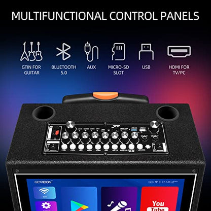 Karaoke Machine with Lyrics Display Screen for Adults, 15" Tablet | Bluetooth Speaker with 2 Rechargeable UHF Mics, 1000W Peak Power, DJ Lights, Portable Karaoke System for Any Occasion - color: Black