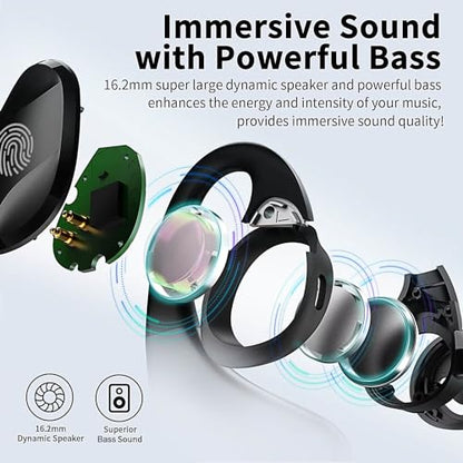 BANIGIPA Open Ear True Wireless Earbuds with Immersive Premium Sound | IP54 Waterproof Bluetooth 5.3 Headphones w/ DSP Noise Cancelling Mic for Sports Long-Lasting Comfort, 50H Playtime - color: AIR01-Black