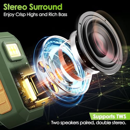 INFURTURE Wearable Speaker Clip on Speaker with RGB Light, Mini Speake Built-in HD Mic & TWS, Speakers for Hands-Free Music/Calls. Men's Gift for Working/Warehouse Work/Night Shifts/Dog Walking