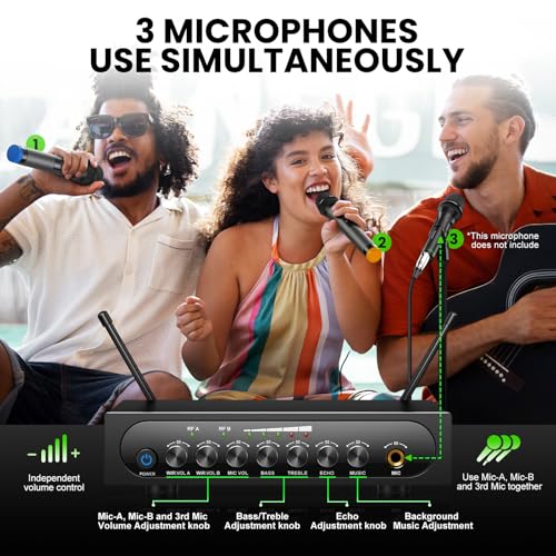 Wireless Microphone System Cordless Dynamic Mic UHF Dual Channel Wireless Handheld Microphone with Echo Bluetooth Volume Control for Karaoke Singing Church for Amplifier Speaker Mixer - size: 2 Channel UHF Cordless Handheld Dynamic Mic