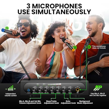 Wireless Microphone System Cordless Dynamic Mic UHF Dual Channel Wireless Handheld Microphone with Echo Bluetooth Volume Control for Karaoke Singing Church for Amplifier Speaker Mixer - size: 2 Channel UHF Cordless Handheld Dynamic Mic