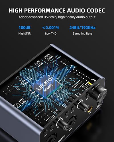 LEKATO USB Audio Interface, 24-bit/192kHz Audio Interface with XLR, 48V Phantom Power for Smartphone Computer Recording, Streaming, Guitar, Music Production, Podcast