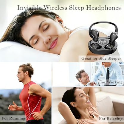 Mini Wireless Bluetooth Earbuds with LED Display, in-Ear Sleep Earphones with Soft Silicone Ear Caps, Compact Charging Case, 5.4 Chip, High Sound Quality (White) - color: White