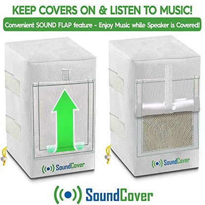 Two White Waterproof 600D Outdoor Speaker Covers for C-Bracket Mounted Speakers – Fits Yamaha NS-AW150, Polk Audio Atrium 5 (Max Dimensions: H 12.8" x W 7.9" x D 8.9") - size: Compact