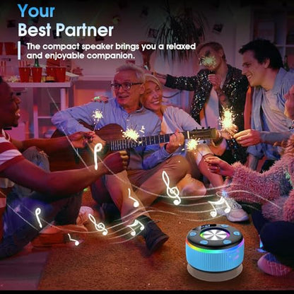 Bluetooth Shower Speaker, IP7 Waterproof Portable Bluetooth 5.3 Speakers with Suction Cup, Mini Wireless Speaker with RGB Lights Time Display, Loud Stereo Sound for Bathroom Beach Outdoor Party, Blue