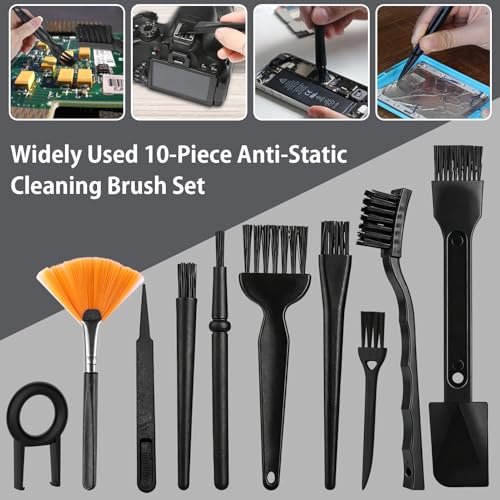 10PCS Anti Static Brush Kit, Small Cleaning Brushes for Keyboard PCB Motherboards Circuit Boards Electronic Devices Tool Set, Black