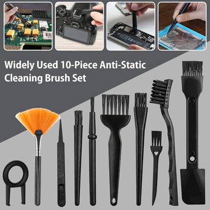10PCS Anti Static Brush Kit, Small Cleaning Brushes for Keyboard PCB Motherboards Circuit Boards Electronic Devices Tool Set, Black