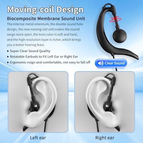 Walkie Talkie Earpiece with Mic, Radio Earpiece Compatible with Retevis RT22 RT68 RT21 H-777 H-777S RT86, Baofeng UV-5R 888S, Ear Piece for Walkie-Talkie, 2 Pin(5 Pack) - color: Earpiece with Mic